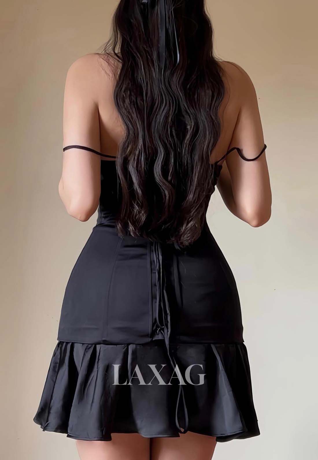 V-Neck Spaghetti Straps Off-Shoulder Pleated Satin Short Fitted Party Homecoming Dress