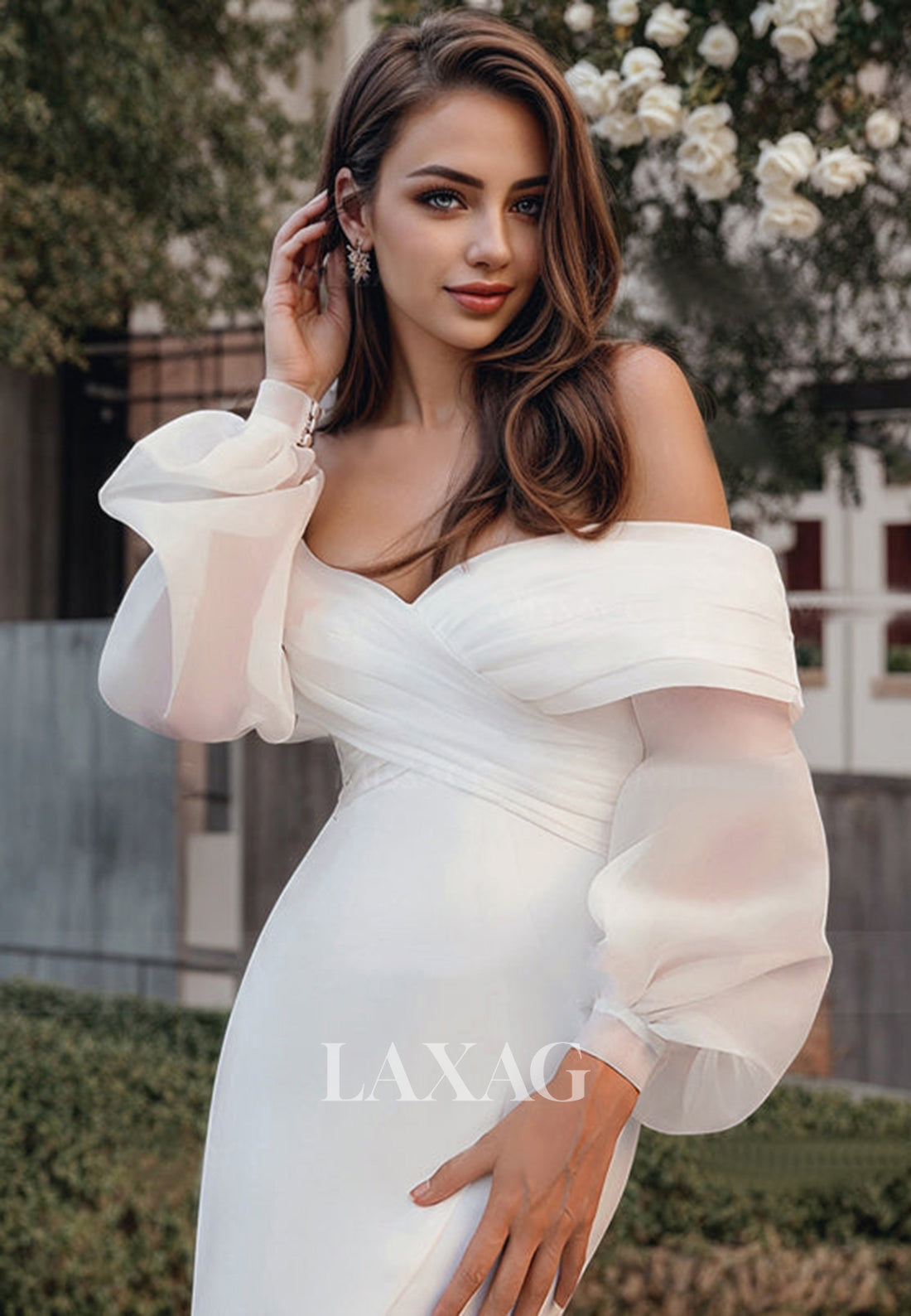 half sleeve mermaid wedding dress Fabulous Mermaid Half Sleeve Off Shoulder Wedding Dresses, Affordable Bridal Dress, MW149