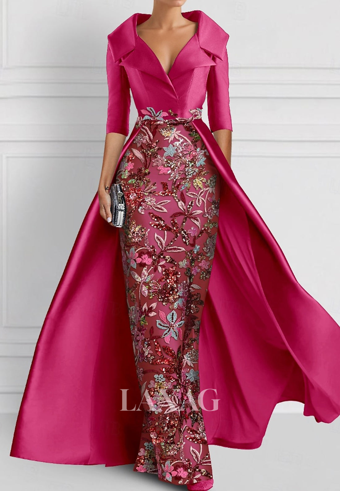 V-Neck Half-Sleeves Pleated Party Gowns Applique Embroidered Mermaid W Laxag V-Neck Half-Sleeves Pleated Party Gowns Applique Embroidered Mermaid W Laxag