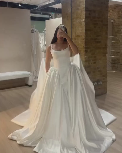 Satin Ball Gown Wedding Dress with Spaghetti Straps