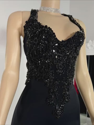 Beaded Halter Neck Lace-Up Back Mini Dress