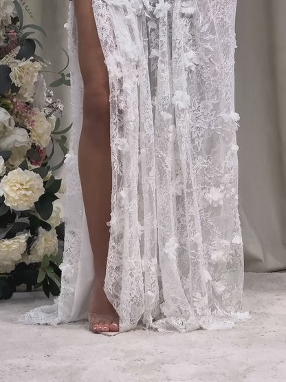 Halter V-Neck Sleeveless Floral Embellished Sequined Beaded Allover Lace Mermaid Prom Dress