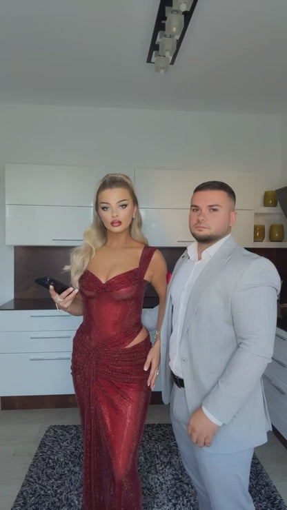 Sweetheart Straps Floor-Length Slit Party Gowns Sleeveless Pleated Tulle Mermaid Prom Dress