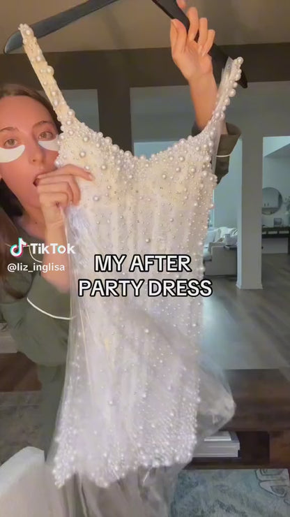 Sweetheart Spaghetti Straps Mermaid Wedding Dress Fully Beaded Pearls Short Boho Bride Gowns