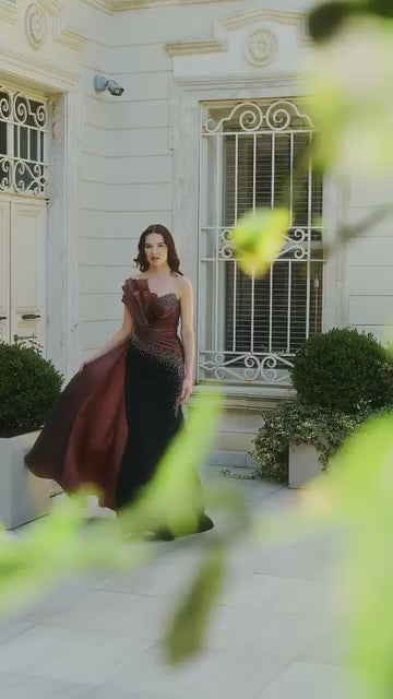 Tube Top Pleated Two Tone Satin Mermaid Evening Dress Off-Shoulder Sleeveless Beaded Formal Gowns