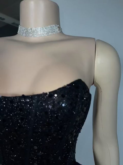 Strapless Corset Sequin Mini Dress with Side Draping