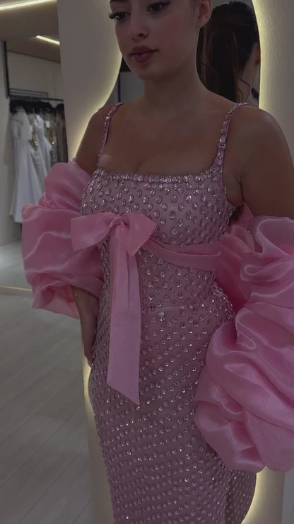 Square-Neck Sleeveless Mermaid Prom Dress Spaghetti Straps Fully Rhinestone Party Gowns