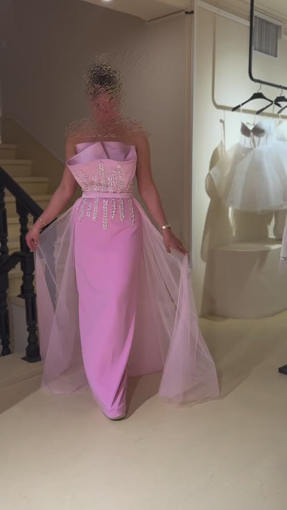 Asymmetrical-Neck Sleeveless Formal Gowns Off-Shoulder Rhinestone Satin Mermaid Evening Dress