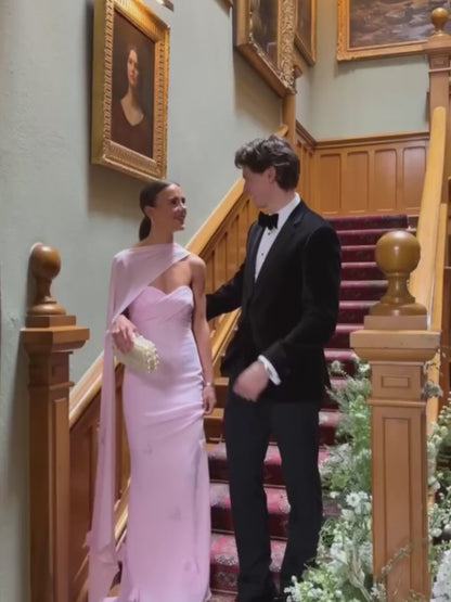 Strapless Sweetheart Cape Gown with 3D Florals