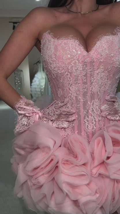 Strapless Corset Tulle Ruffle Mini Dress