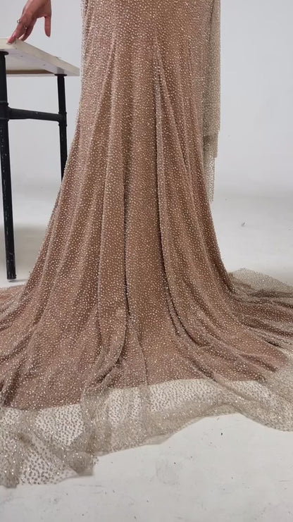 Sweetheart Strapless Fully Beaded Pleated Mermaid Prom Dress eith High Slit