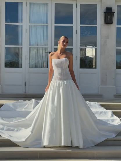 Strapless Pearl Corset Ball Gown Wedding Dress
