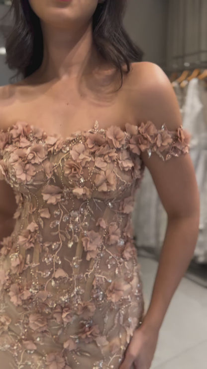 Sweetheart Off-Shoulder Mermaid Prom Dress Floral Embellished Sequined Applique High Slit Party Gowns