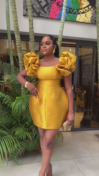 Bateau-Neck Cap-Puff-Sleeves Satin Mermaid Simple Party Homecoming Dress