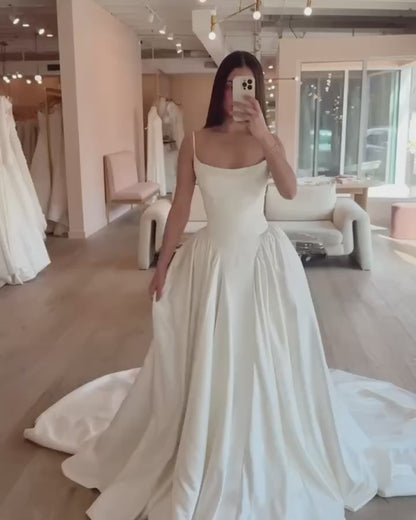 Satin Ball Gown Wedding Dress with Spaghetti Straps