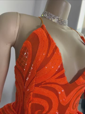 Sequined Halter Open Back Flared Mini Dress