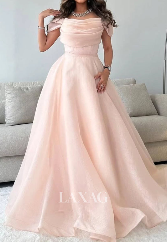 Tube Top Off-Shoulder A-Line Evening Dress Sleeveless Chiffon Floor-Length Formal Gowns