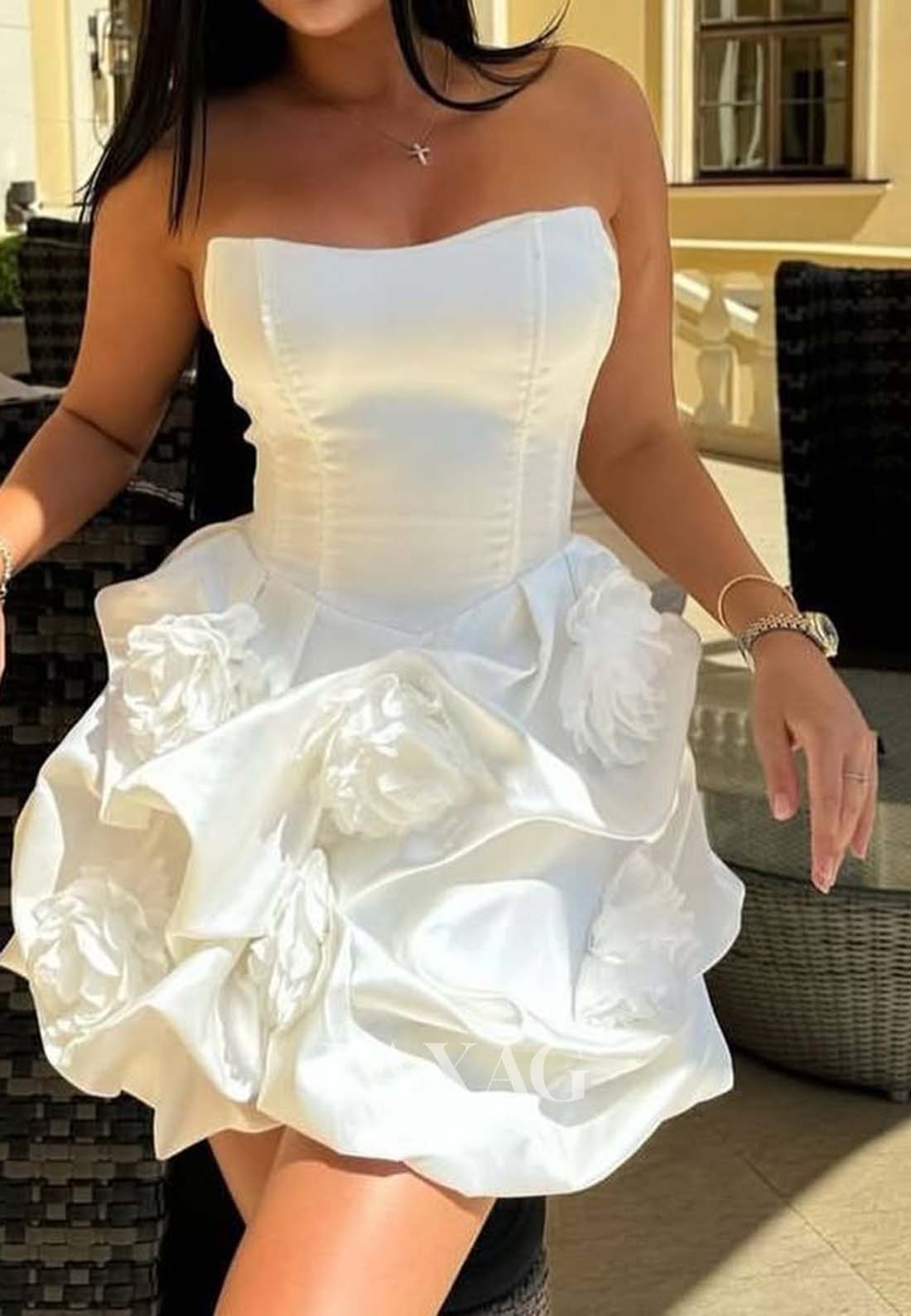 Sweetheart Sleeveless Floral Appliqued Pleated Satin A-Line Short Party Homecoming Dress