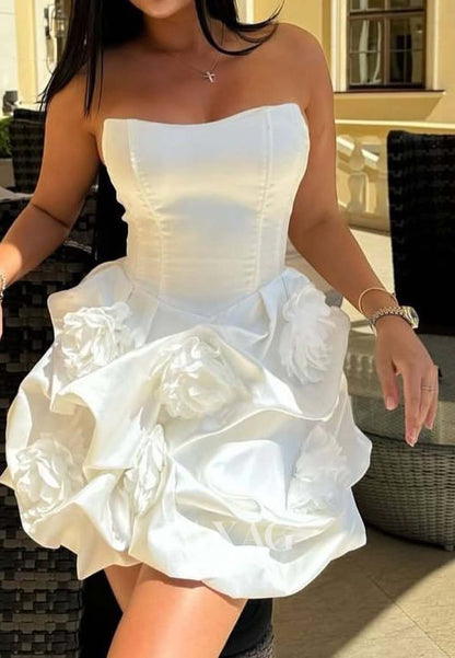 Sweetheart Sleeveless Floral Appliqued Pleated Satin A-Line Short Party Homecoming Dress