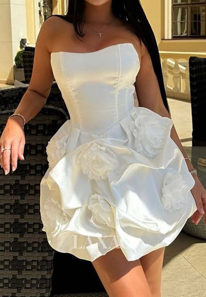 Sweetheart Sleeveless Floral Appliqued Pleated Satin A-Line Short Party Homecoming Dress