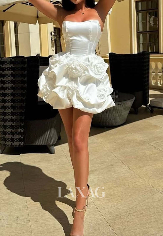 Sweetheart Sleeveless Floral Appliqued Pleated Satin A-Line Short Party Homecoming Dress