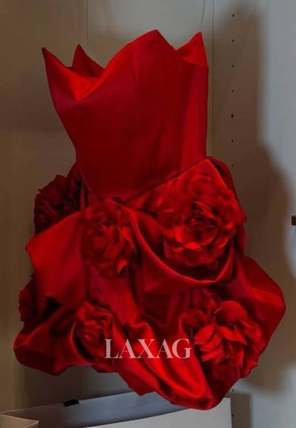 Sweetheart Sleeveless Floral Appliqued Pleated Satin A-Line Short Party Homecoming Dress