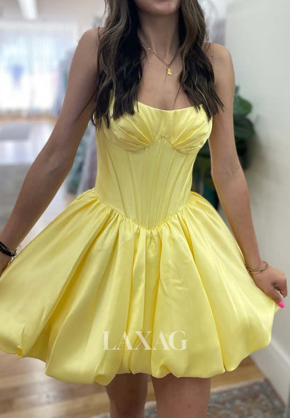 Scoop-Neck Off-Shoulder Sleeveless Pleated Satin Simple Short A-Line Party Homecoming Dress