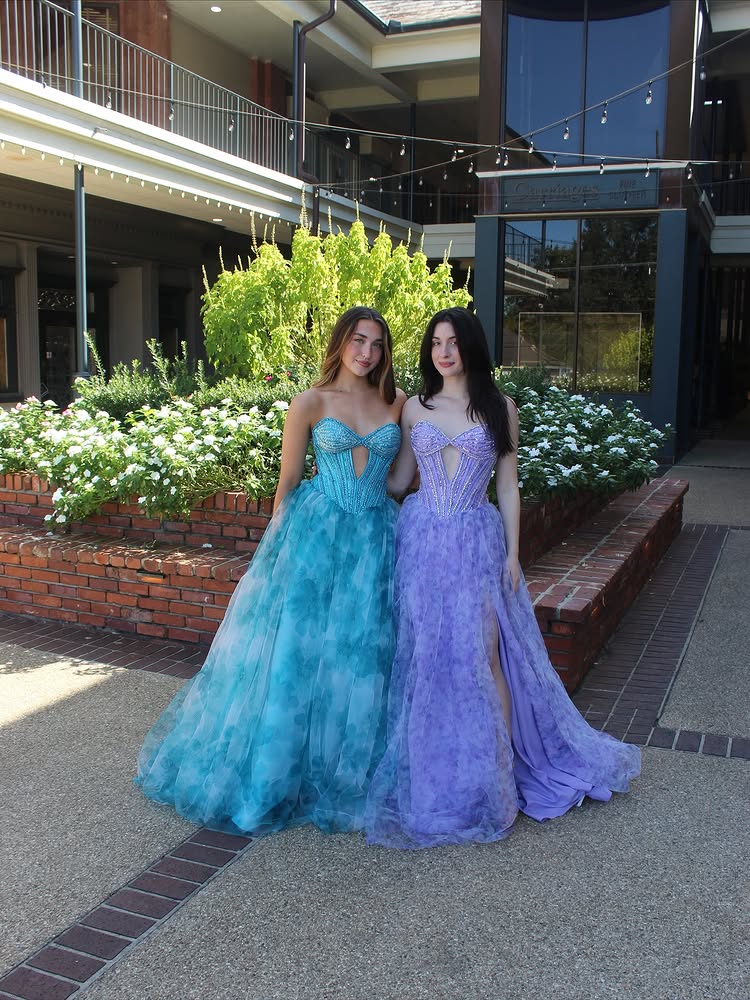 Sweetheart Sleeveless Floor-Length Beaded Print-Tulle Pleated A-Line Prom Dress