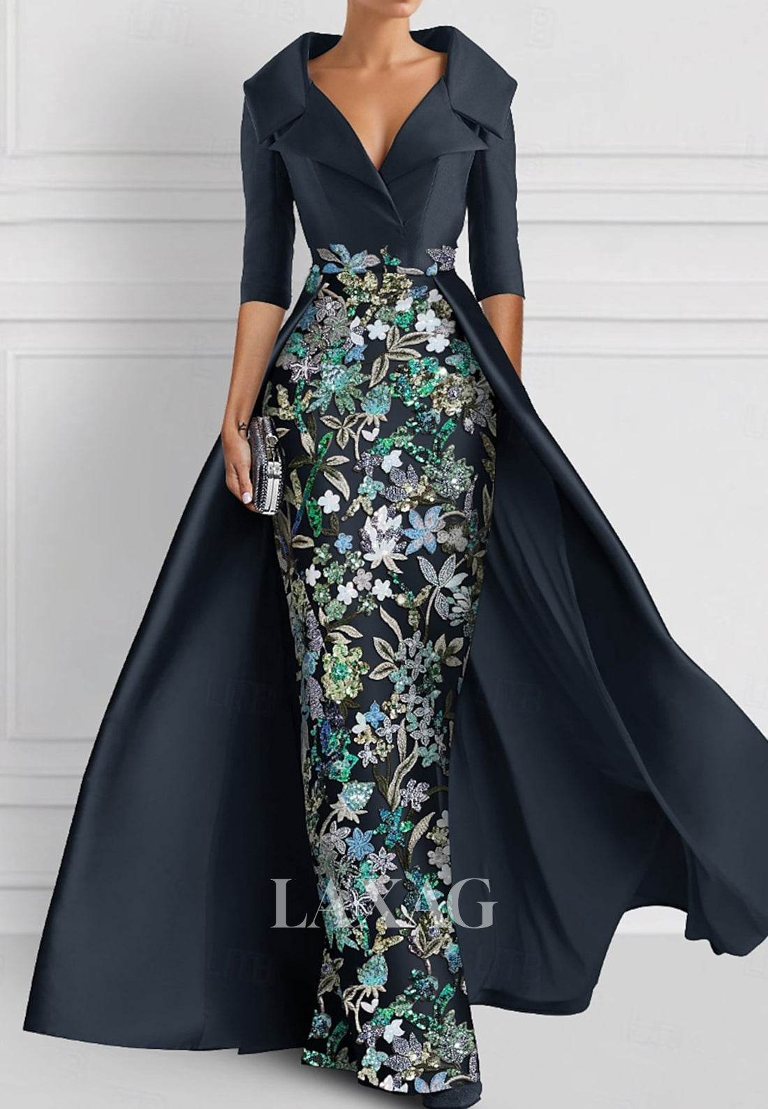 V-Neck Half-Sleeves Pleated Party Gowns Applique Embroidered Mermaid W Laxag V-Neck Half-Sleeves Pleated Party Gowns Applique Embroidered Mermaid W Laxag