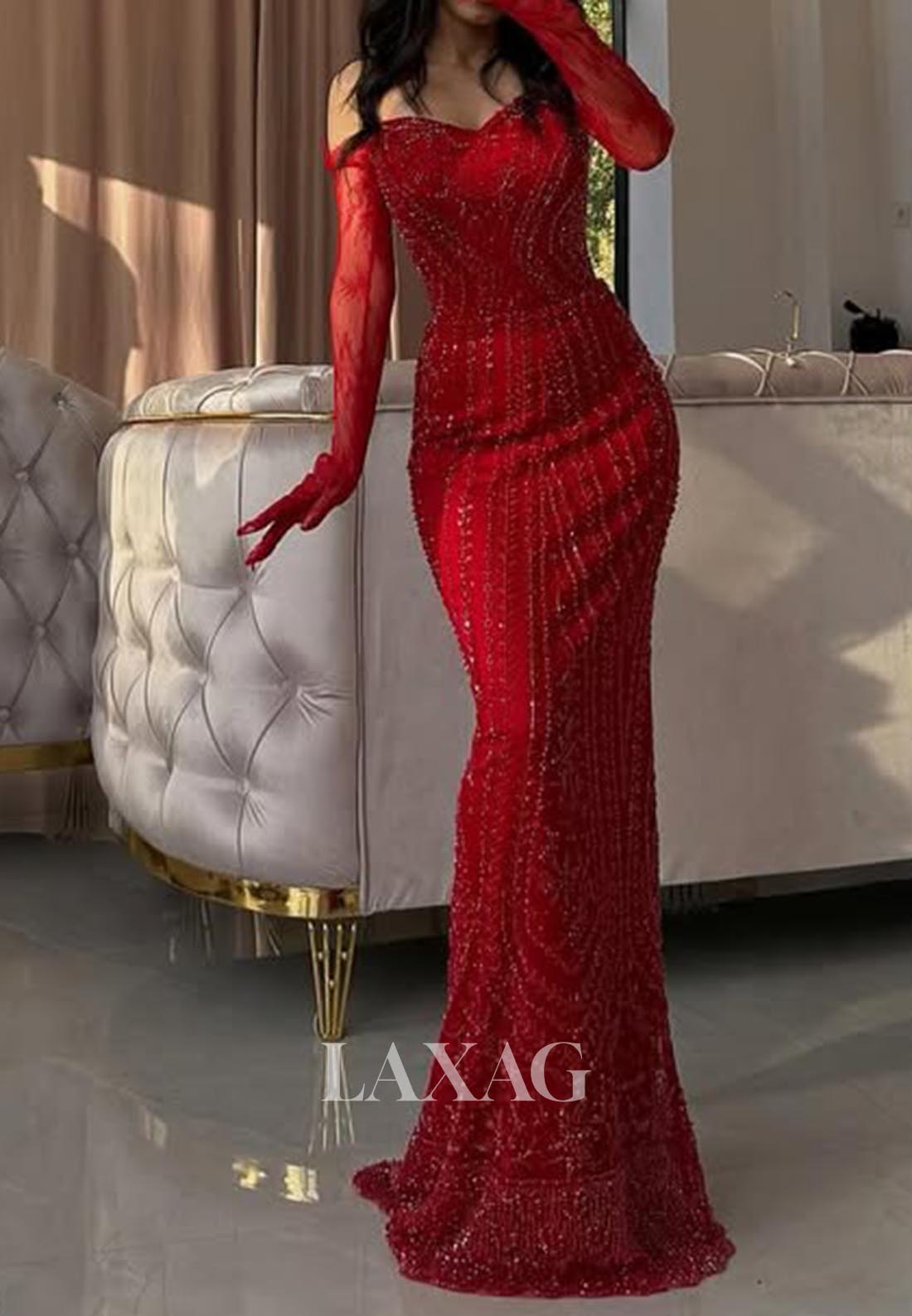 Off-Shoulder Sweetheart Pleated Evening Gowns Sequined Mermaid Prom Dr Laxag Off-Shoulder Sweetheart Pleated Evening Gowns Sequined Mermaid Prom Dr Laxag