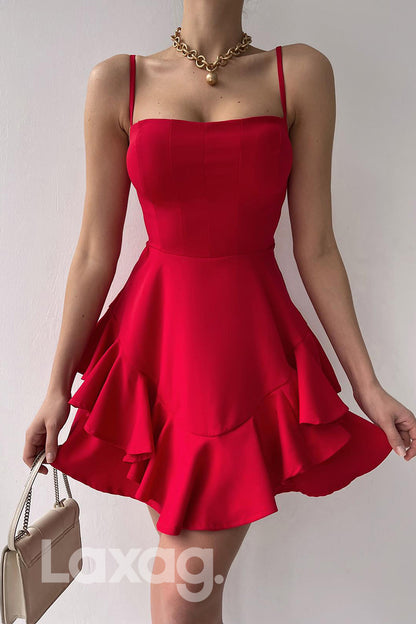 12181 - Spaghetti Straps Red Simple Short Homecoming Dress