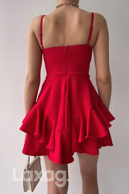 12181 - Spaghetti Straps Red Simple Short Homecoming Dress