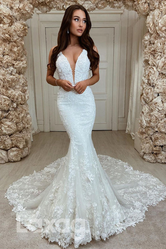 14524 - Plunging V-Neck Exquisite Lace Wedding Dress Mermaid Bridal Gown|LAXAG