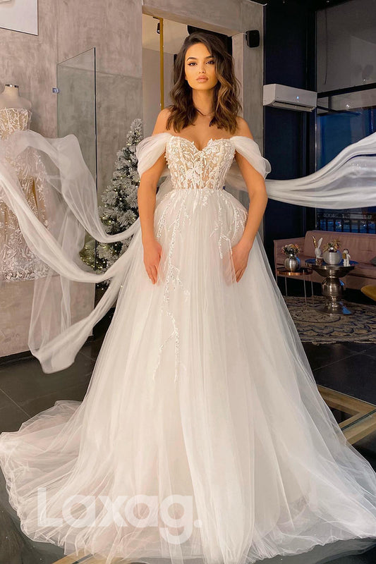 15585 -_Off Shoulder Beaded Lace Appliques Wedding Bridal Gown