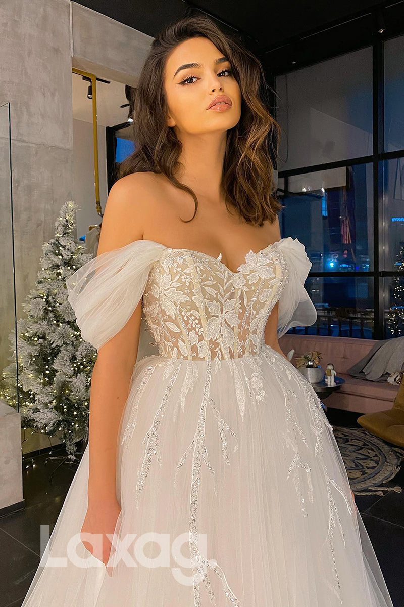 15585 -_Off Shoulder Beaded Lace Appliques Wedding Bridal Gown