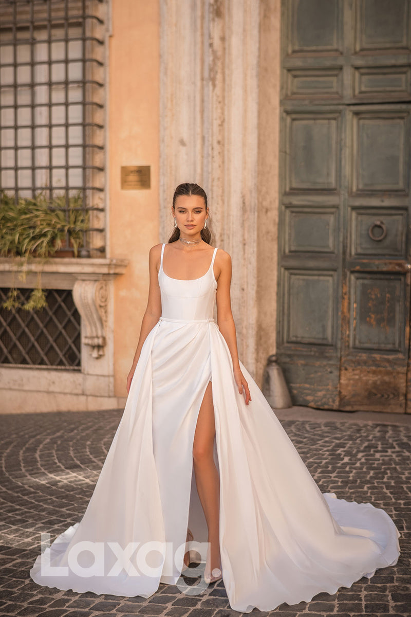 15618 -_Spaghetti Bone Bodice Satin A Line Wedding Dress With Overskirts