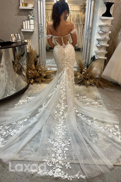 15620 - Off-Shoulder Mermaid Lace Appliqued Wedding Dress