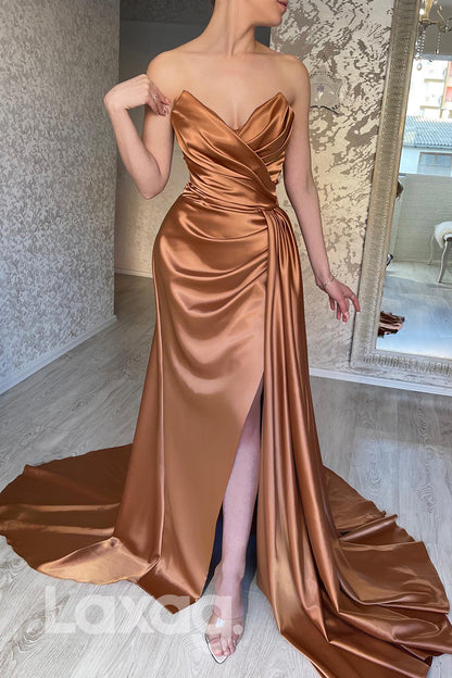 18763 - V Neck Pleats Formal Prom Evening Dress with Slit