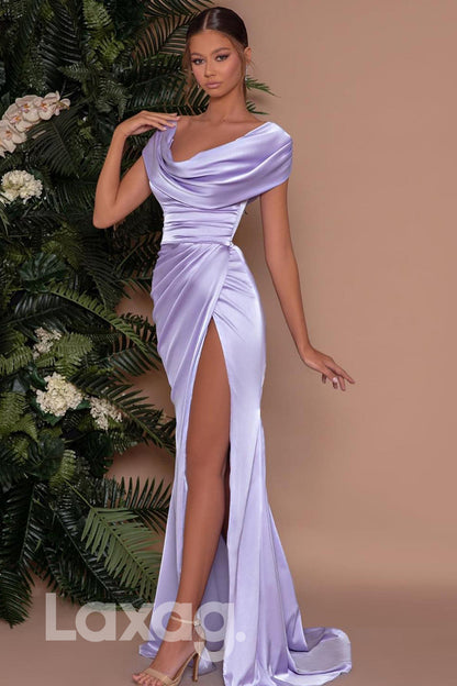 20783 - Lavender V Neck Pleats Prom Dress with Slit