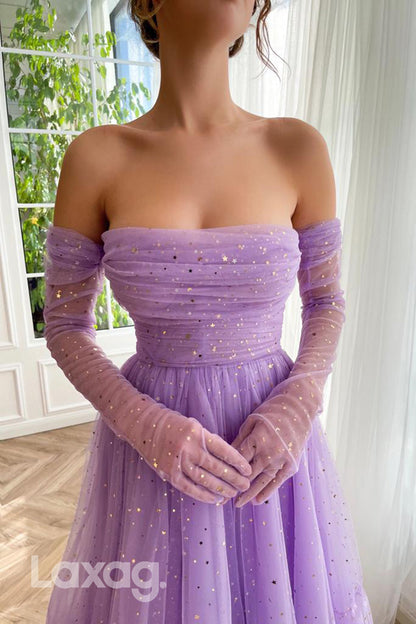 21772 - Strapless Tulle Ankle-Length Prom Dress With Gloves