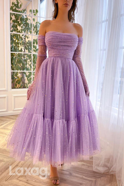 21772 - Strapless Tulle Ankle-Length Prom Dress With Gloves