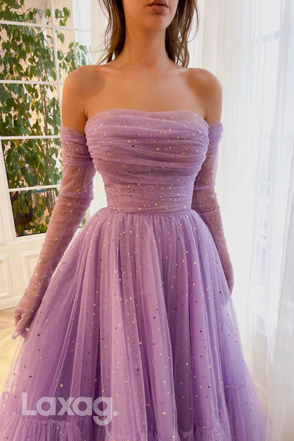 21772 - Strapless Tulle Ankle-Length Prom Dress With Gloves