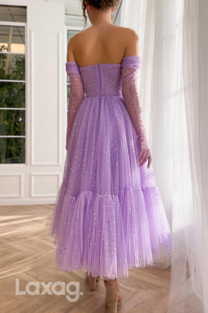 21772 - Strapless Tulle Ankle-Length Prom Dress With Gloves