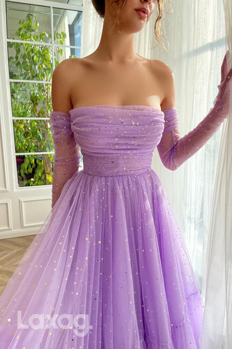 21772 - Strapless Tulle Ankle-Length Prom Dress With Gloves