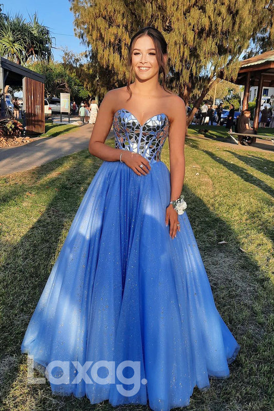 18744 - Sweetheart Beads Blue Tulle Long Prom Ball Gown|LAXAG