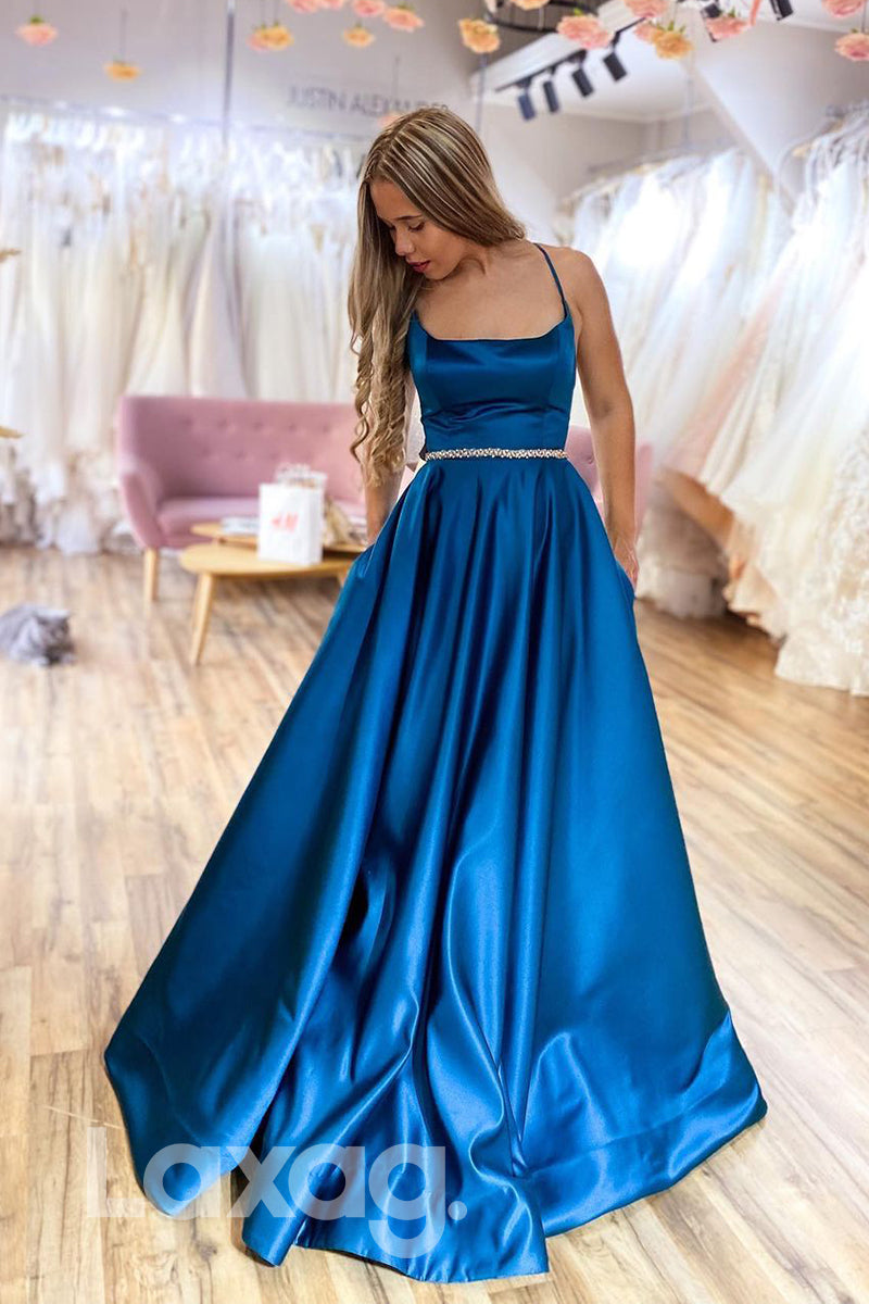 18786 - Women's Scoop Blue Satin Long Simple Prom Dresses with Pockets Laxag 18786 - Women's Scoop Blue Satin Long Simple Prom Dresses with Pockets Laxag