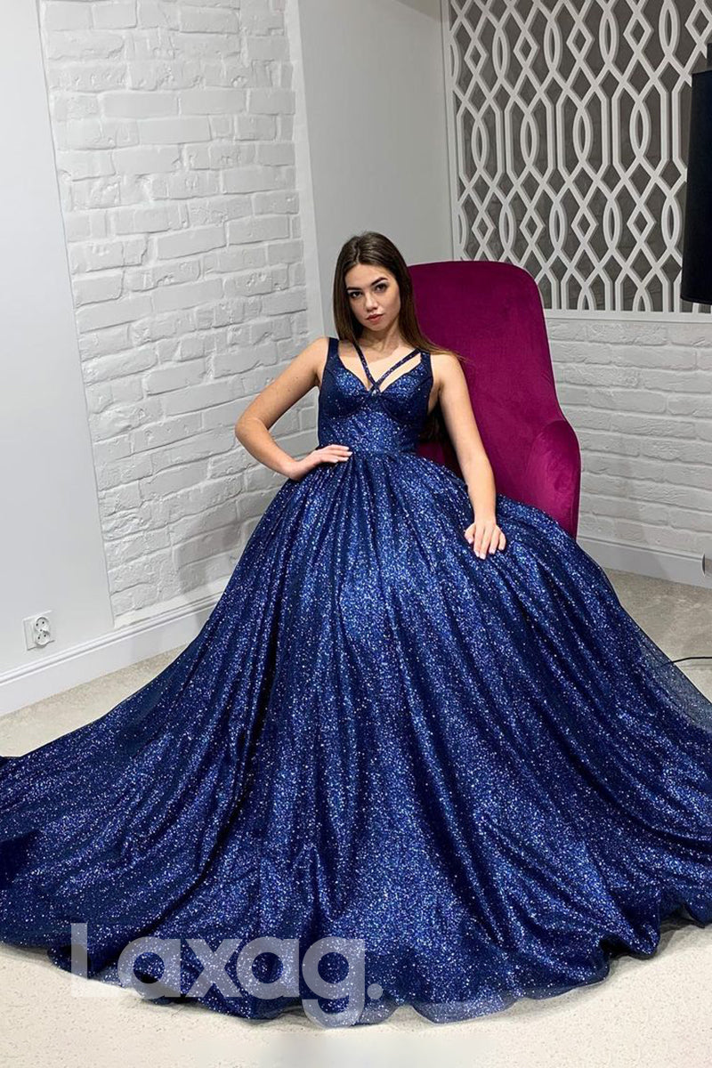 18794 - Sexy V-Neck Ball Gown Sparkly Prom Dresses with Pockets|LAXAG