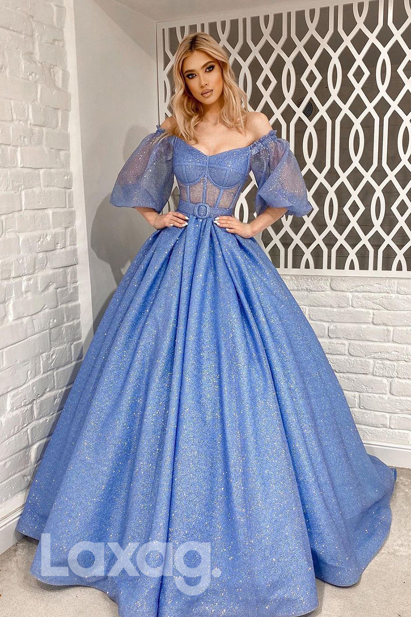 half shoulder prom dresses Simple Sweetheart Off-the-shoulder A-line Prom Dress With Split Long