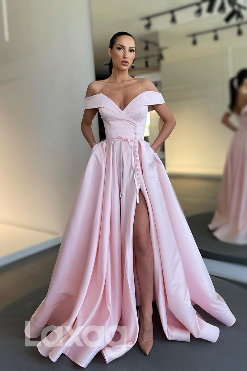 17735 - A-line Off-the-Shoulder Split Long Prom Dress with Pockets Laxag 17735 - A-line Off-the-Shoulder Split Long Prom Dress with Pockets Laxag