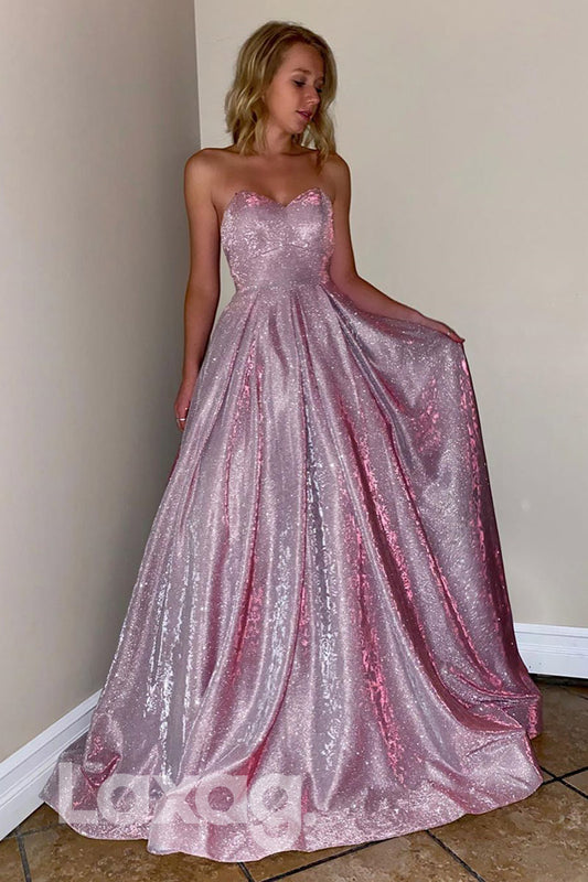 16721 - Sweetheart A-line Sparkly Prom Dress with Pockets|LAXAG